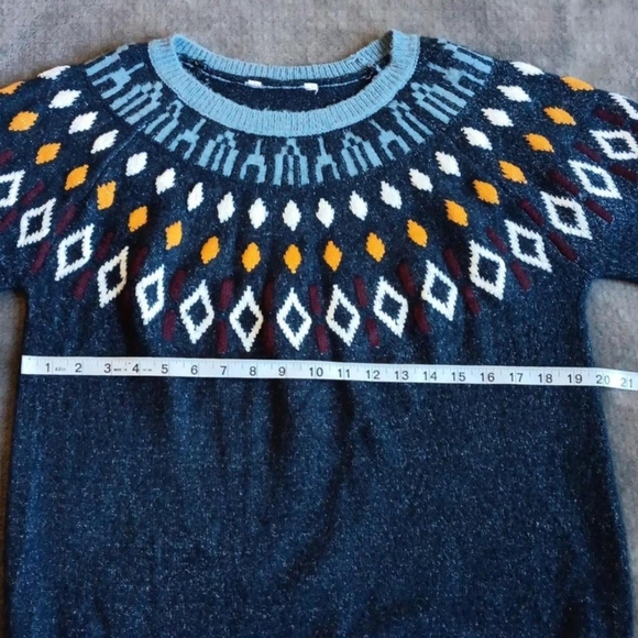 Cozy Geometric Winter Knit Sweater, Fall Knitwear, Cabincore Navy Multicolor Med - Picture 4 of 9